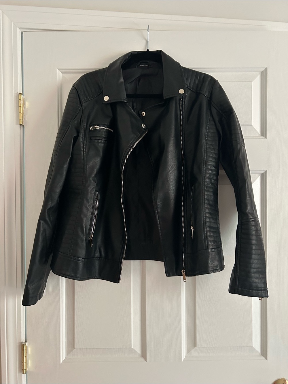 Faux Leather Women’s Waist-length Biker Jacket